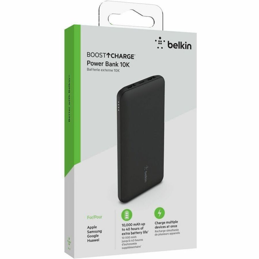Belkin 15W USB-C 3-Port Power Bank - 10k mAh - 1xUSB-C (15W), 2xUSB-A (10W) - Portable Charger - w/ USB-C Cable - Black - BPB011btBK
