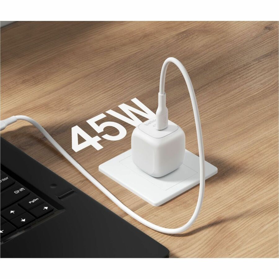 Belkin 45W Portable USB-C Wall Charger - 1xUSB-C (45W) - Fast Charge - Power Adapter - White - WCA013dqWH