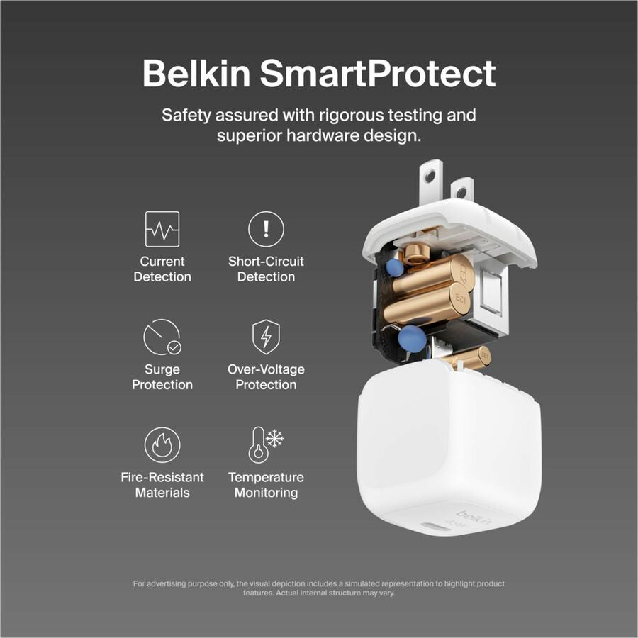 Belkin 45W Portable Cubic USB-C Wall Charger w/ USB-C Cable - 1xUSB-C - Foldable Prongs - Fast Charge - Power Adapter - White - WCA013dq1MWH-B6