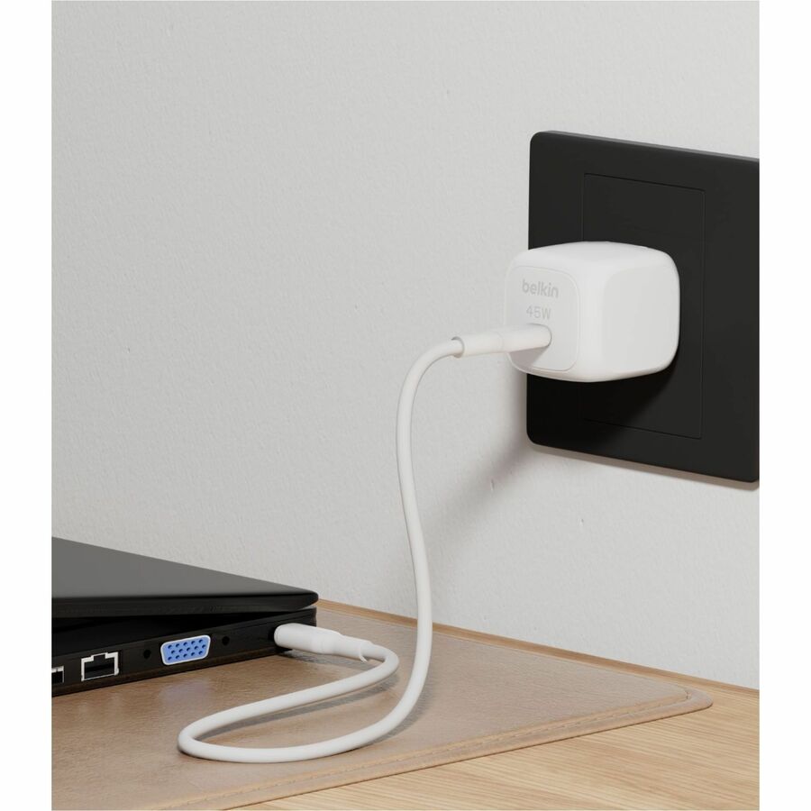Belkin 45W Portable Cubic USB-C Wall Charger w/ USB-C Cable - 1xUSB-C - Foldable Prongs - Fast Charge - Power Adapter - White - WCA013dq1MWH-B6