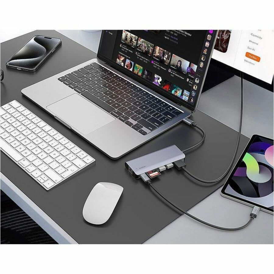 Belkin 6-Port USB-C Hub - USB-C to 2xUSB-A, 1xUSB-C, 1xEthernet, 1x8K HDMI, 1xSD Reader - Docking Station - Grey - AVC008fqSGY-V2