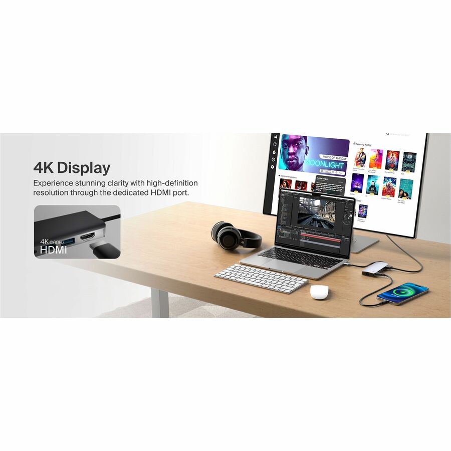Belkin 6-Port USB-C Hub - USB-C to 2xUSB-A, 1xUSB-C, 1xEthernet, 1x8K HDMI, 1xSD Reader - Docking Station - Grey - AVC008fqSGY-V2