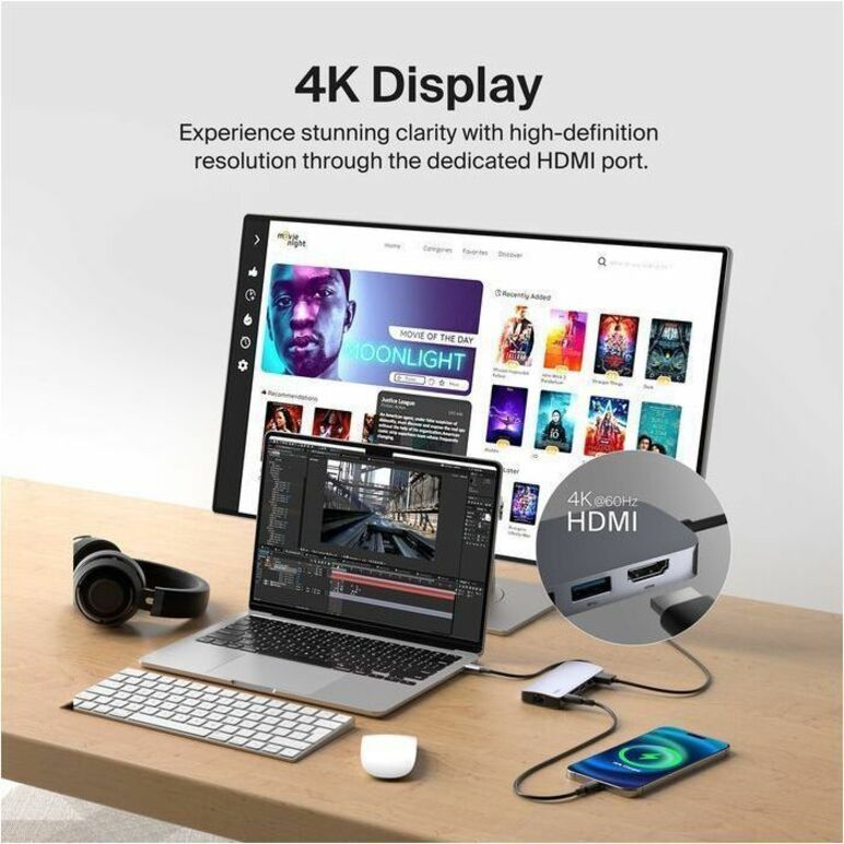 Belkin 6-Port USB-C Hub - USB-C to 2xUSB-A, 1xUSB-C, 1xEthernet, 1x8K HDMI, 1xSD Reader - Docking Station - Grey - AVC008fqSGY-V2