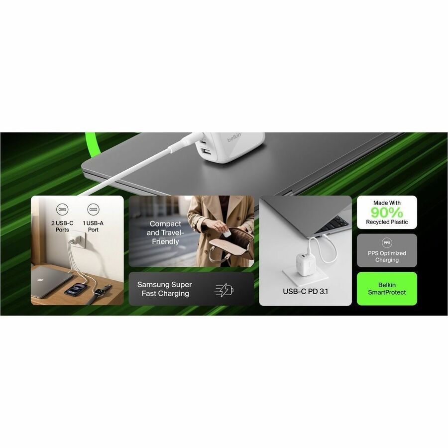 Belkin BoostCharge Pro 3-Port GaN Wall Charger 70W - WCH018dqWH