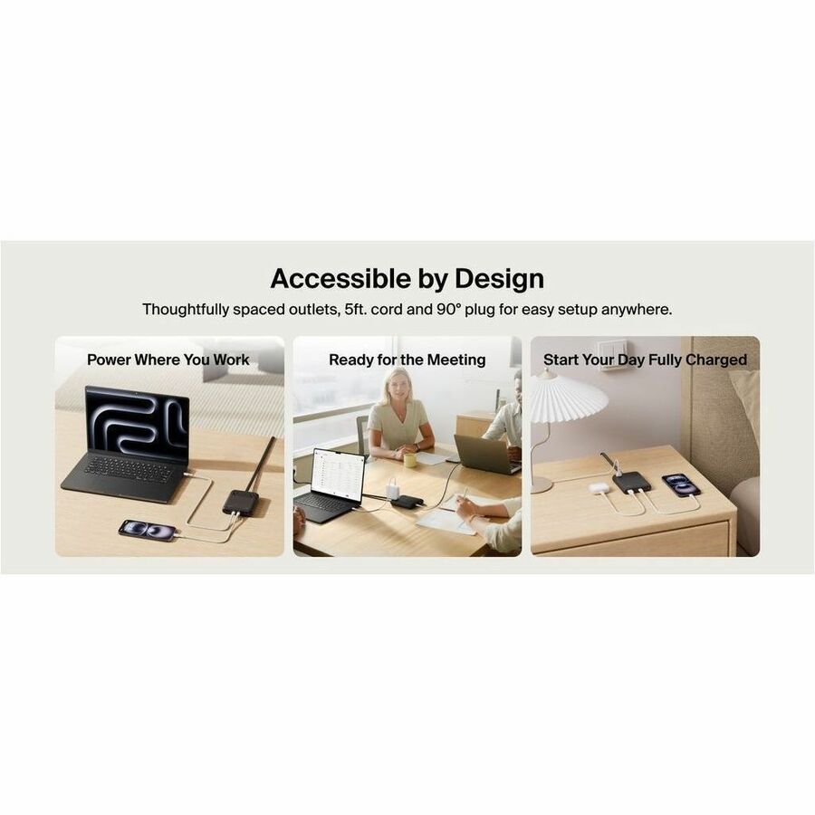 Belkin 2-Outlet Charging Station w/ 1x USB-A & 3x USB-C Ports 140W - 5ft/1.5m Cord - Straight Plug - Black - SRZ003tt5