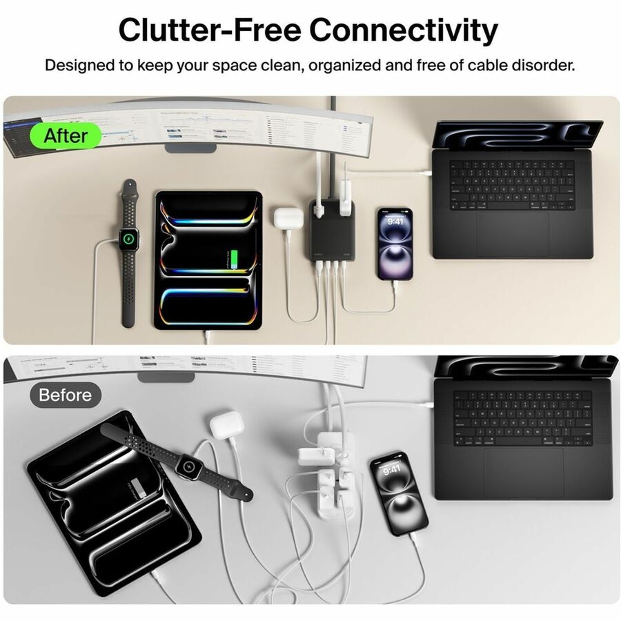 Belkin 2-Outlet Charging Station w/ 1x USB-A & 3x USB-C Ports 140W - 5ft/1.5m Cord - Straight Plug - Black - SRZ003tt5
