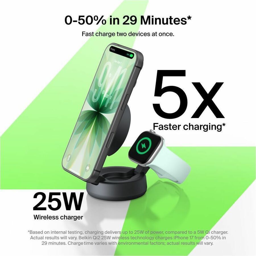 Belkin UltraCharge Pro 2-in-1 Convertible Magnetic Charger with Qi2 25W, Charcoal - WIZ043ttCH