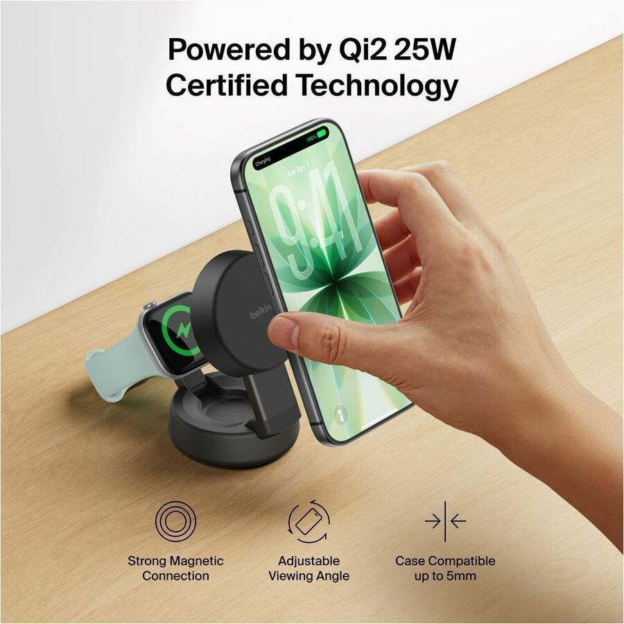 Belkin UltraCharge Pro 2-in-1 Convertible Magnetic Charger with Qi2 25W, Charcoal - WIZ043ttCH