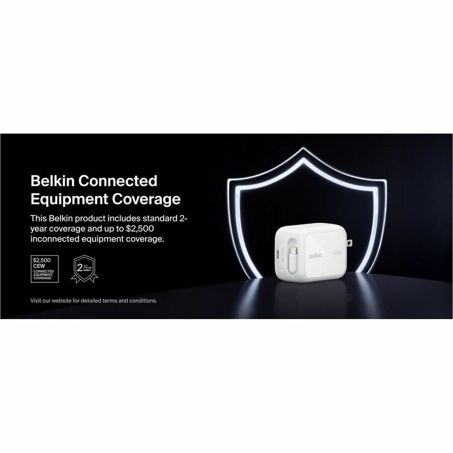 Belkin UltraCharge Retractable GaN Wall Charger 45W, White - WCH023dqWH