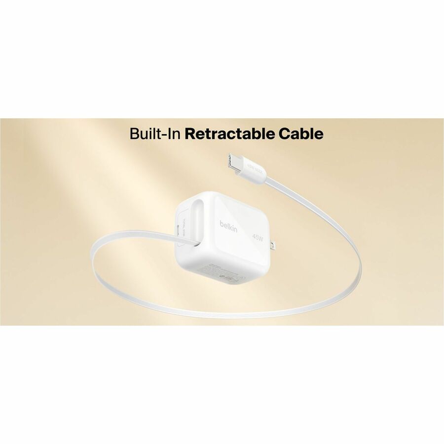 Belkin UltraCharge Retractable GaN Wall Charger 45W, White - WCH023dqWH