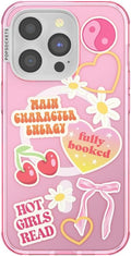 PopSockets iPhone 14 Pro Phone Case with MagSafe, Wireless Charging Compatible, Bookish - Spooky Book Club Clear