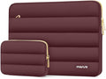 MOSISO 13.3 inch Laptop Case, 13-13.3 inch Puffy Laptop Sleeve Compatible with MacBook Air 13 13.6 M4 M3 M2 M1/Pro 13/Pro 14, HP Dell ASUS Lenovo,Polyester Horizontal Bag with Small Case, Wine Red