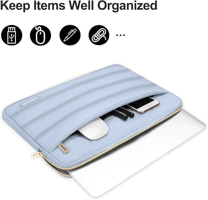 MOSISO 13.3 inch Laptop Case, 13-13.3 inch Puffy Laptop Sleeve Compatible with MacBook Air 13 13.6 M4 M3 M2 M1/Pro 13/Pro 14, HP Dell ASUS Lenovo,Polyester Horizontal Bag with Small Case, Baby Blue