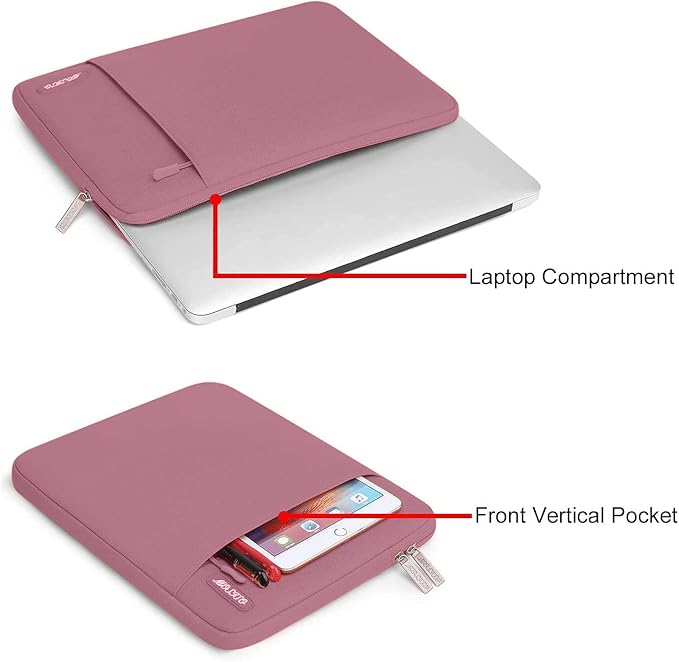 MOSISO Laptop Case 13.3 inch, 13-13.3 inch Laptop Sleeve Compatible with MacBook Air/Pro 13 / Pro 14, HP Dell ASUS Lenovo Notebook, Polyester Vertical Computer Sleeve Bag with Pocket, Dusty Rose