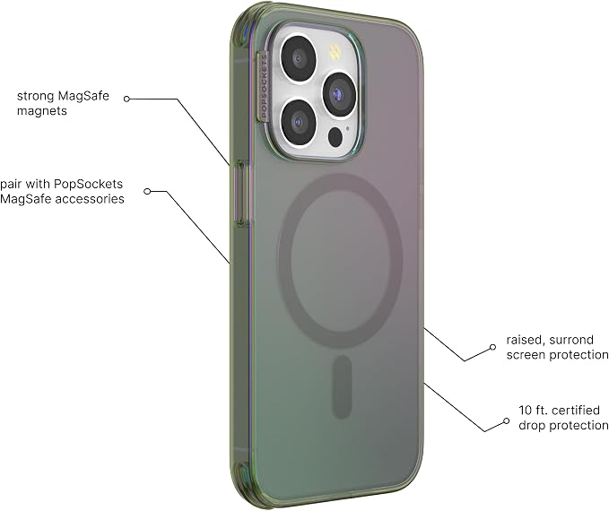 PopSockets iPhone 14 Pro Max Phone Case w/MagSafe- Nightshade | Magnetic, Wireless Charging, Camera & Drop Protection, Green, Teal, Turquoise, iPad, Removable, Popper