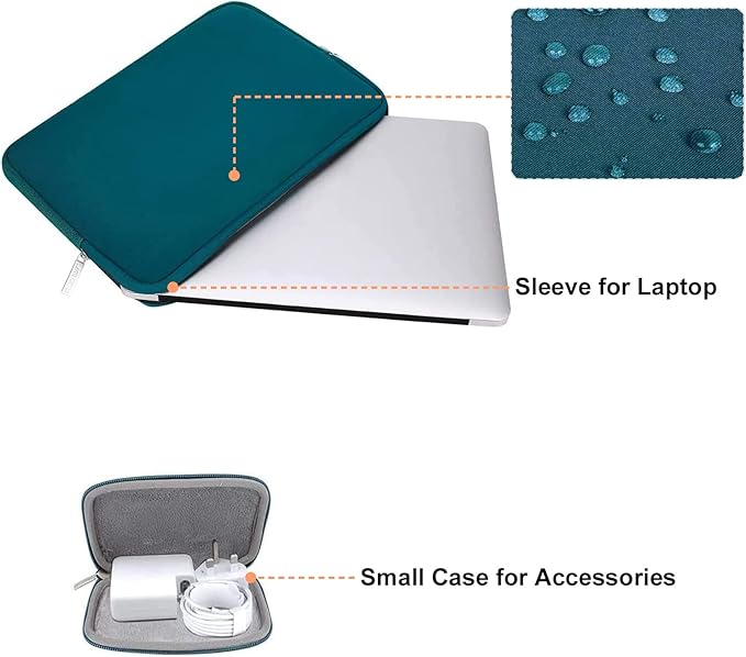 MOSISO Laptop Case 13.3 inch, 13-13.3 inch Laptop Sleeve Bag Compatible with MacBook Air/Pro 13 / Pro 14, HP Dell ASUS Lenovo Notebook, Neoprene Computer Sleeve Bag with Small Case, Deep Teal