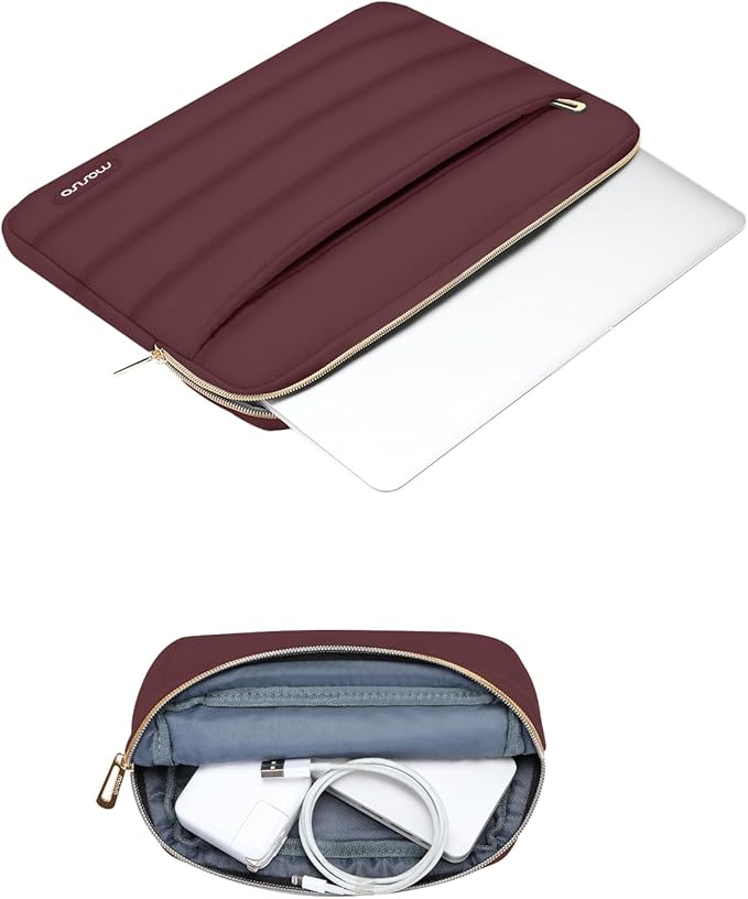 MOSISO 13.3 inch Laptop Case, 13-13.3 inch Puffy Laptop Sleeve Compatible with MacBook Air 13 13.6 M4 M3 M2 M1/Pro 13/Pro 14, HP Dell ASUS Lenovo,Polyester Horizontal Bag with Small Case, Wine Red