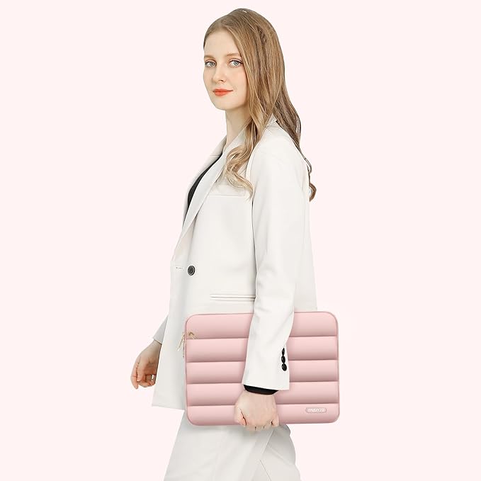MOSISO 17-17.3 inch Laptop Case, 17.3 inch Puffy Laptop Sleeve Compatible with Dell XPS/HP Pavilion/Ideapad/Acer/Alienware/HP Omen Notebook Computer, Polyester Horizontal Bag with Small Case, Pink