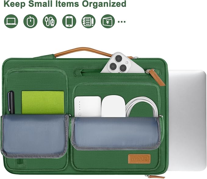 MOSISO 360 Protective Laptop Case 13.3 inch, 13-13.3 inch Laptop Sleeve Compatible with MacBook Air/Pro 13 / Pro 14,HP Dell Acer ASUS,Side Open Carrying Case with 4 Zipper Pockets&Handle,Jungle Green