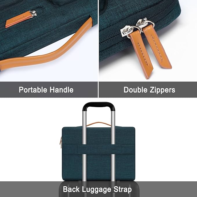 MOSISO 360 Protective Laptop Case 15 inch, 15 inch Laptop Sleeve Compatible with MacBook Air M4 M3 M2 2025 2024 2023, Dell XPS Plus, Side Open Carrying Case with 4 Zipper Pockets&Handle, Teal Green