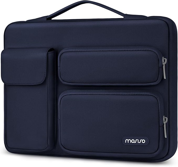 MOSISO 360 Protective Laptop Case 13.3 inch, 13-13.3 inch Laptop Sleeve Compatible with MacBook Air/Pro 13 / Pro 14, HP Dell ASUS Lenovo, Side Open Bag with 2 Raised&1 Flapover Pockets, Navy Blue