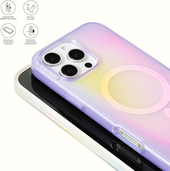 PopSockets iPhone 16 Pro Phone Case with MagSafe- Aura | Magnetic, Wireless Charging, Camera & Drop Protection, Purple, Aura, Electronic Accessories, For iPad/Kindle/iPhone/Android