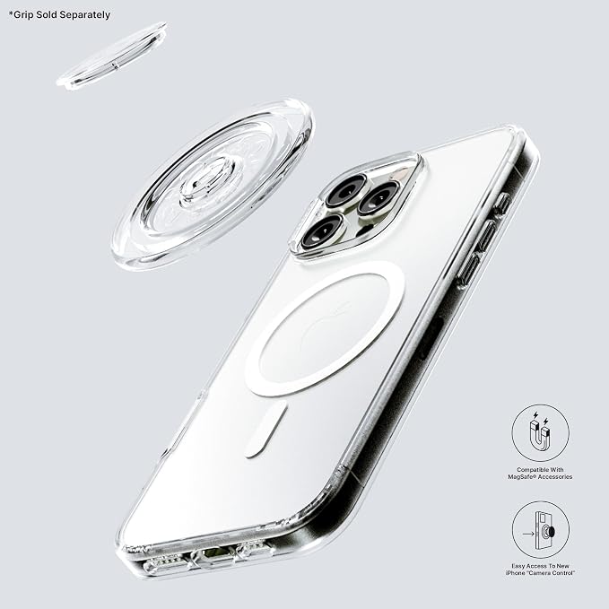 PopSockets iPhone 16 Phone Case with MagSafe- Clear | Magnetic, Wireless Charging, Camera & Drop Protection, Clear, Translucent, iPad, Removable, Popper