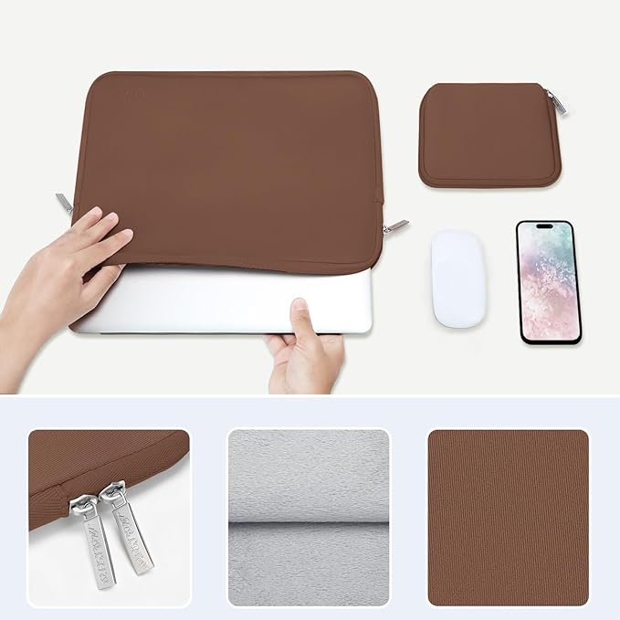 MOSISO Laptop Case 13.3 inch, 13-13.3 inch Laptop Sleeve Bag Compatible with MacBook Air/Pro 13 / Pro 14, HP Dell ASUS Lenovo Notebook, Neoprene Computer Sleeve Bag with Small Case, Caramel Brown