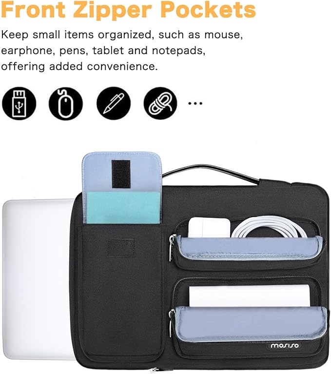 MOSISO 360 Protective Laptop Case 13 inch, Laptop Sleeve Compatible with MacBook Air 13 inch M4 M3 M2 M1 2025-2018 / Pro 13 M2 M1 2025-2016, Side Open Bag with 2 Raised&1 Flapover Pockets, Black