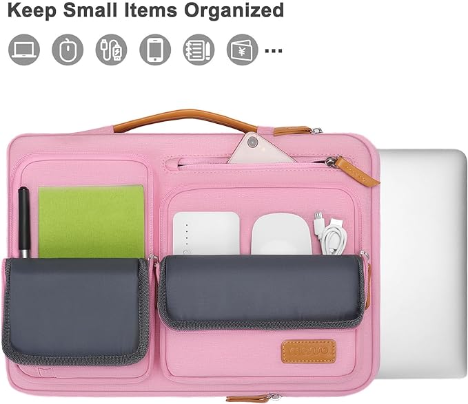 MOSISO 360 Protective Laptop Case 15 inch, 15 inch Laptop Sleeve Compatible with MacBook Air M4 M3 M2 2025 2024 2023, Dell XPS Plus, Side Open Carrying Case with 4 Zipper Pockets&Handle, Pink