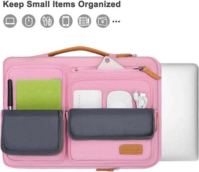 MOSISO 360 Protective Laptop Case 13.3 inch, 13-13.3 inch Laptop Sleeve Compatible with MacBook Air/Pro 13 / Pro 14,HP Dell Acer ASUS,Side Open Carrying Case with 4 Zipper Pockets&Handle, Pink