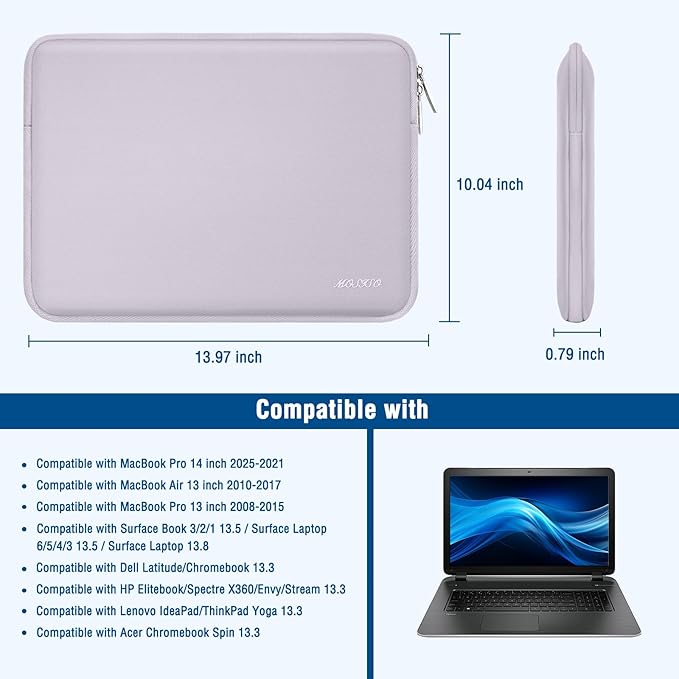 MOSISO Laptop Case 13.3 inch, 13-13.3 inch Laptop Sleeve Bag Compatible with MacBook Air/Pro 13/Pro 14 M5 M4 M3 M2 M1, HP Dell ASUS Lenovo, Neoprene Computer Sleeve Bag with Small Case, Dusty Lilac