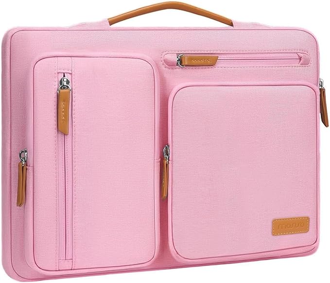 MOSISO 360 Protective Laptop Case 13.3 inch, 13-13.3 inch Laptop Sleeve Compatible with MacBook Air/Pro 13 / Pro 14,HP Dell Acer ASUS,Side Open Carrying Case with 4 Zipper Pockets&Handle, Pink