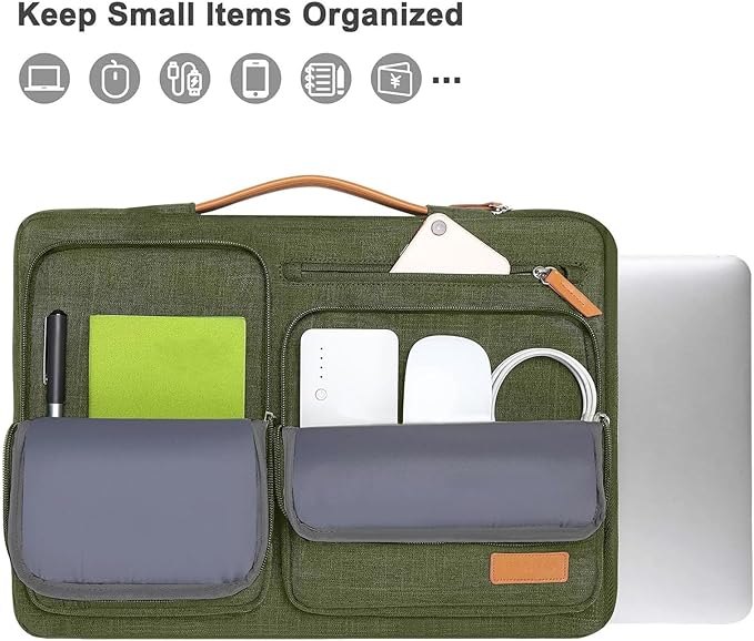 MOSISO 360 Protective Laptop Case 14 inch, 14 inch Laptop Sleeve Compatible with HP Lenovo Dell ASUS Acer, HP, Dell Latitude, Lenovo, Side Open Carrying Case with 4 Zipper Pockets&Handle, Olive Green