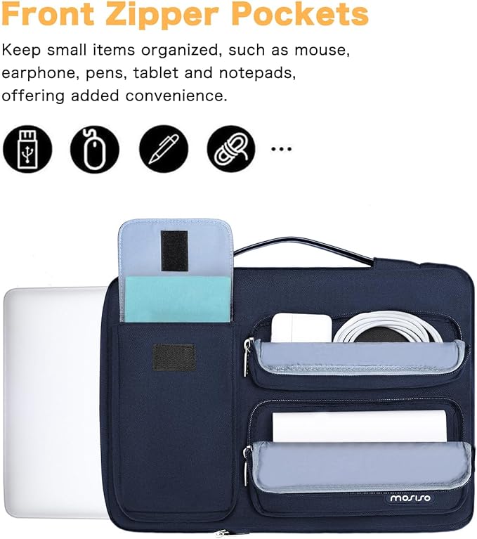 MOSISO 360 Protective Laptop Case 13.3 inch, 13-13.3 inch Laptop Sleeve Compatible with MacBook Air/Pro 13 / Pro 14, HP Dell ASUS Lenovo, Side Open Bag with 2 Raised&1 Flapover Pockets, Navy Blue