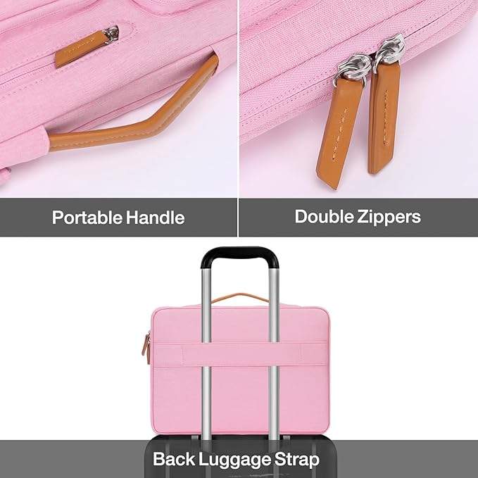 MOSISO 360 Protective Laptop Case 15 inch, 15 inch Laptop Sleeve Compatible with MacBook Air M4 M3 M2 2025 2024 2023, Dell XPS Plus, Side Open Carrying Case with 4 Zipper Pockets&Handle, Pink