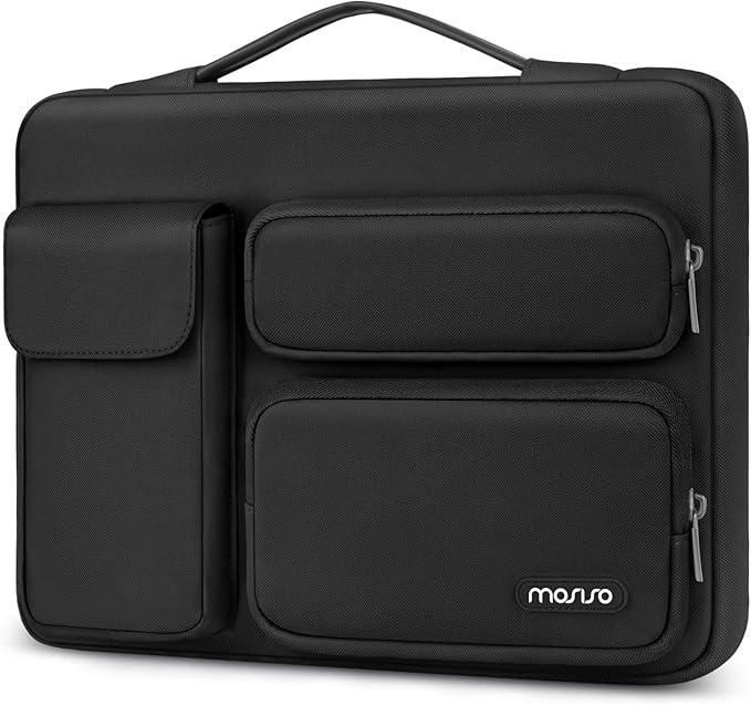 MOSISO 360 Protective Laptop Case 13.3 inch, 13-13.3 inch Laptop Sleeve Compatible with MacBook Air/Pro 13 / Pro 14, HP Dell ASUS Lenovo, Side Open Bag with 2 Raised&1 Flapover Pockets, Black