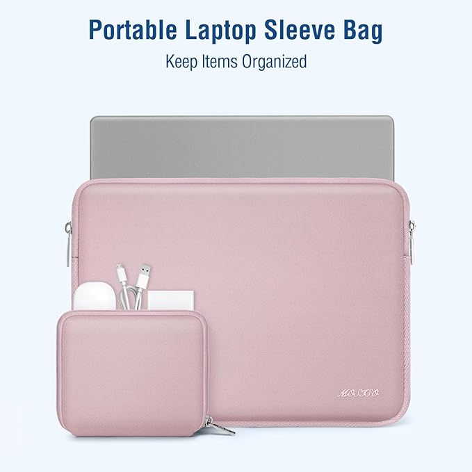 MOSISO Laptop Case 18.5 inch, 18-18.5 inch Laptop Sleeve Bag Compatible with ASUS Gaming Monitor HP Dell Lenovo Notebook, Neoprene Computer Sleeve Bag with Small Case, Baby Pink