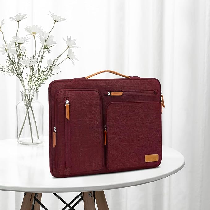 MOSISO 360 Protective Laptop Case 15 inch, 15 inch Laptop Sleeve Compatible with MacBook Air M4 M3 M2 2025 2024 2023, Dell XPS Plus, Side Open Carrying Case with 4 Zipper Pockets&Handle, Wine Red