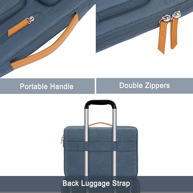 MOSISO 360 Protective Laptop Case 13 inch, 13 inch Laptop Sleeve Compatible with MacBook Air M4 M3 M2 M1 2025-2018/Pro M2 M1 2025-2016, Side Open Carrying Case with 4 Zipper Pockets&Handle, Haze Blue