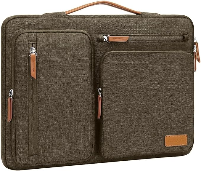 MOSISO 360 Protective Laptop Case 15 inch, 15 inch Laptop Sleeve Compatible with MacBook Air M4 M3 M2 2025 2024 2023, Dell XPS Plus, Side Open Carrying Case with 4 Zipper Pockets&Handle, Carob Brown
