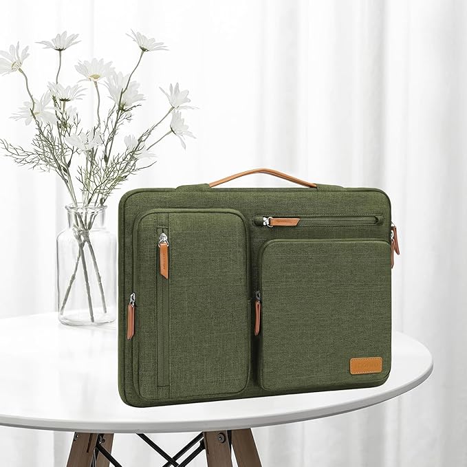 MOSISO 360 Protective Laptop Case 14 inch, 14 inch Laptop Sleeve Compatible with HP Lenovo Dell ASUS Acer, HP, Dell Latitude, Lenovo, Side Open Carrying Case with 4 Zipper Pockets&Handle, Olive Green