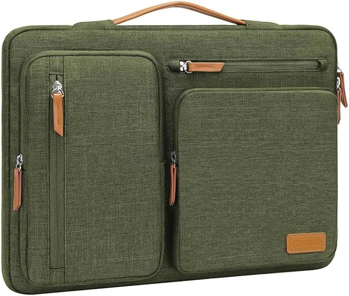 MOSISO 360 Protective Laptop Case 15 inch, 15 inch Laptop Sleeve Compatible with MacBook Air M4 M3 M2 2025 2024 2023, Dell XPS Plus, Side Open Carrying Case with 4 Zipper Pockets&Handle, Olive Green