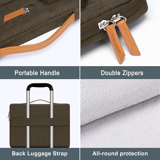 MOSISO 360 Protective Laptop Case 15 inch, 15 inch Laptop Sleeve Compatible with MacBook Air M4 M3 M2 2025 2024 2023, Dell XPS Plus, Side Open Carrying Case with 4 Zipper Pockets&Handle, Carob Brown
