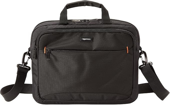 Amazon Basics Laptop Tablet Carrying Case with Shoulder Strap and Grab Handles, 14-inch, Black, Compartments for Storage