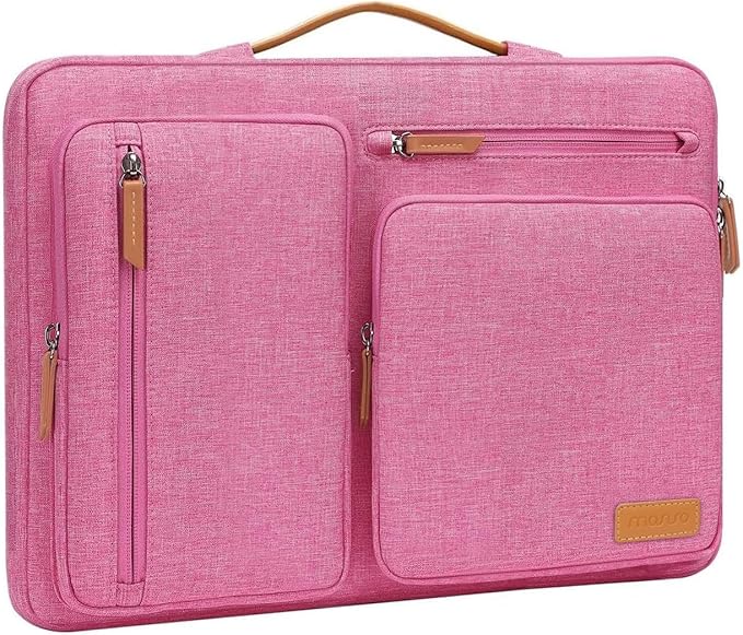 MOSISO 360 Protective Laptop Case 13.3 inch, 13-13.3 inch Laptop Sleeve Compatible with MacBook Air/Pro 13 / Pro 14,HP Dell Acer ASUS,Side Open Carrying Case with 4 Zipper Pockets&Handle, Rose Red