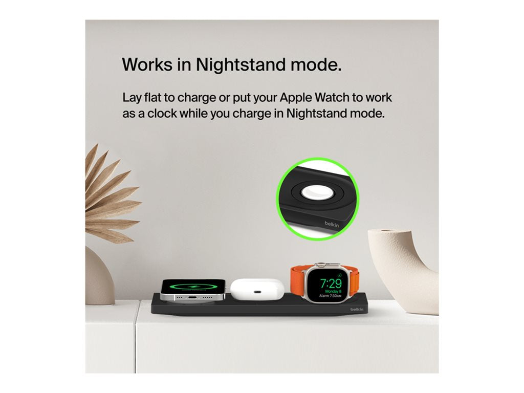 Belkin BoostCharge Pro 3-in-1 - Wireless charging pad - Fast Charge - black - for Apple AirPods; AirPods Pro; iPhone 12, 13; WIZ016TTBK