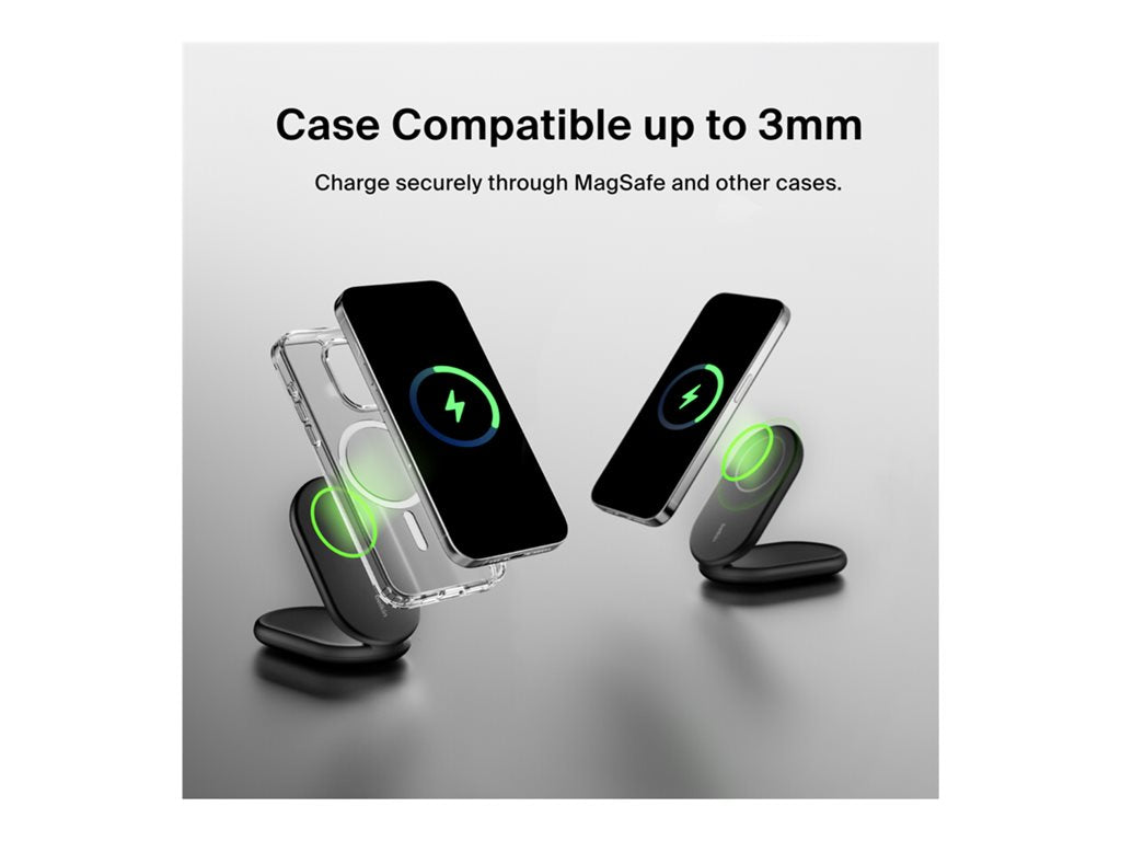 Belkin BoostCharge - Wireless charging stand - magnetic, foldable, with Qi2 + AC power adapter - 15 Watt - 3 A - Fast Charge, WIB007TTBK