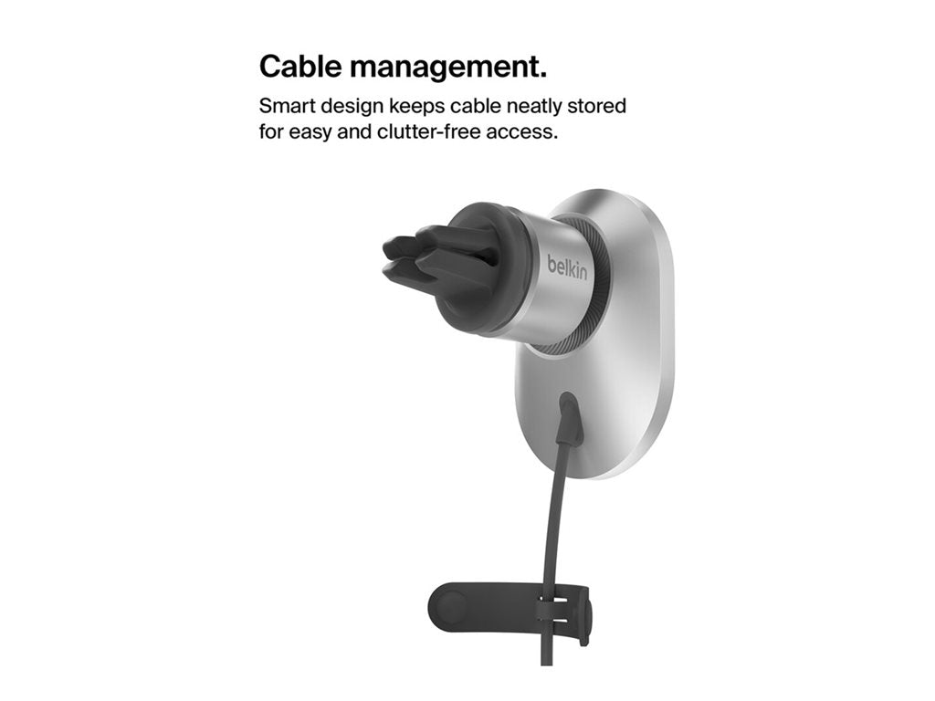 Belkin - Car wireless charging holder - magnetic with Qi2 + car power adapter - 15 Watt - Fast Charge - gray WIC008BTGR-V2
