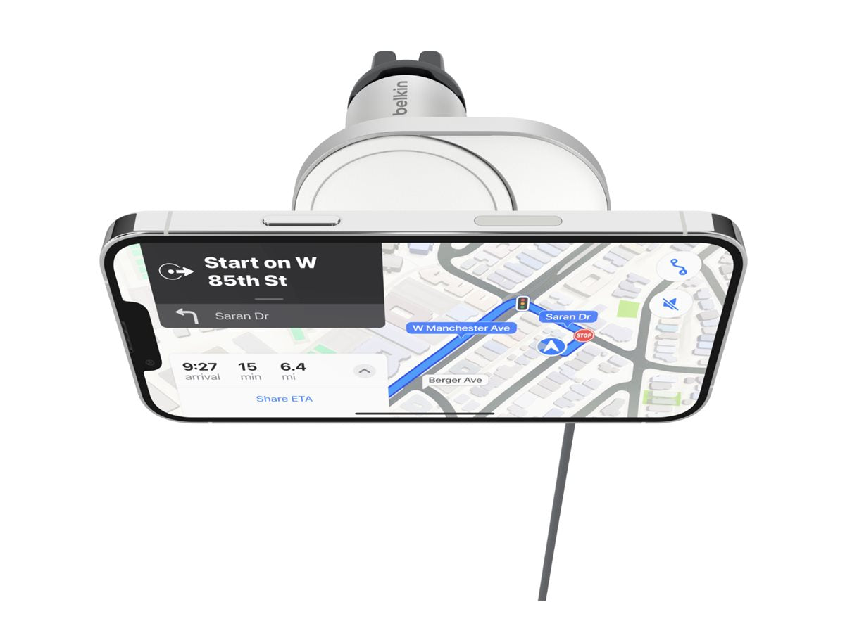 Belkin - Car wireless charging holder - magnetic with Qi2 + car power adapter - 15 Watt - Fast Charge - gray WIC008BTGR-V2